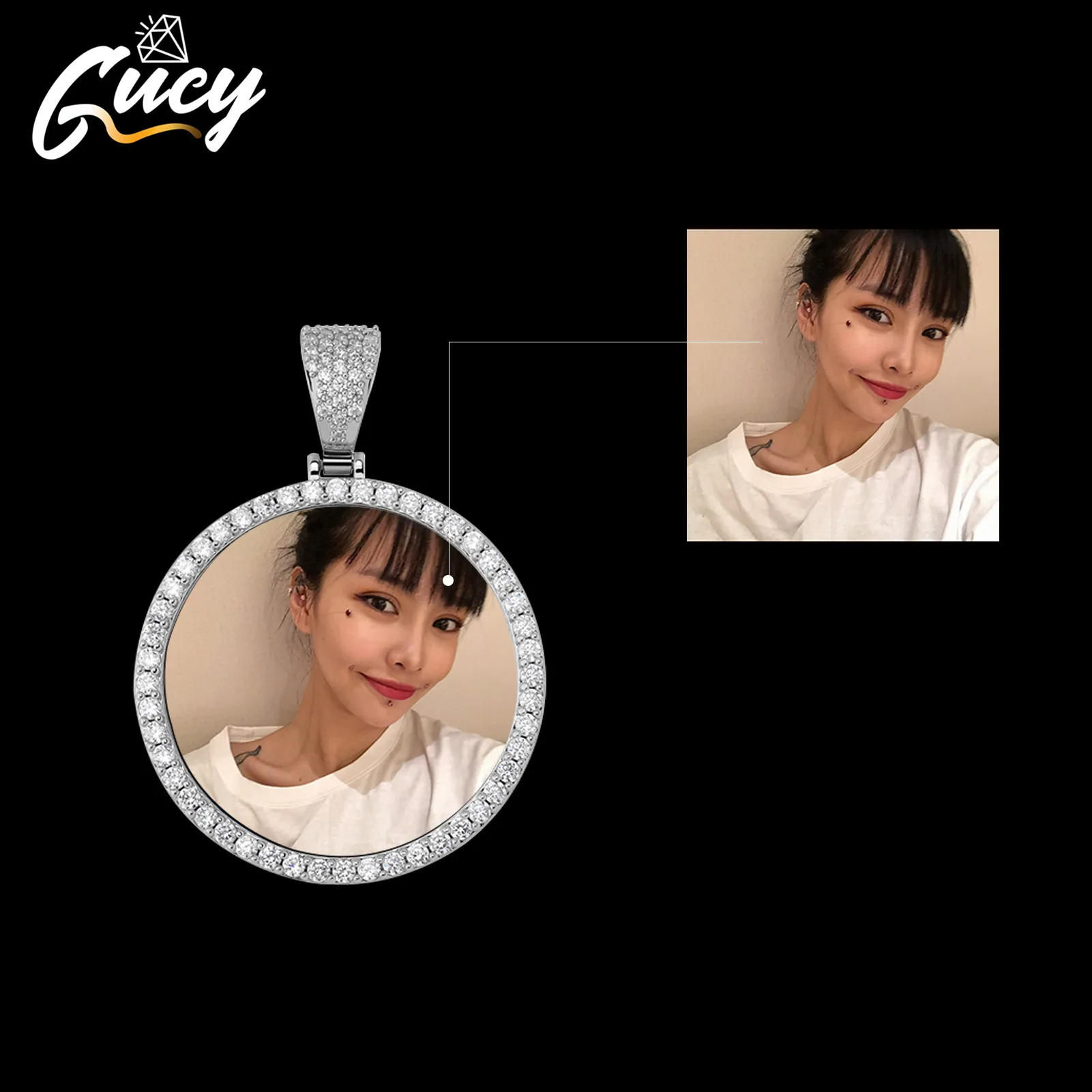 Top Trends: GUCY Fashion Custom Made Photo Roundness Solid Back Pendant & Necklace With Tennis Chain Cubic Zircon Men's Hip Hop Jewelry Shoppable Styles