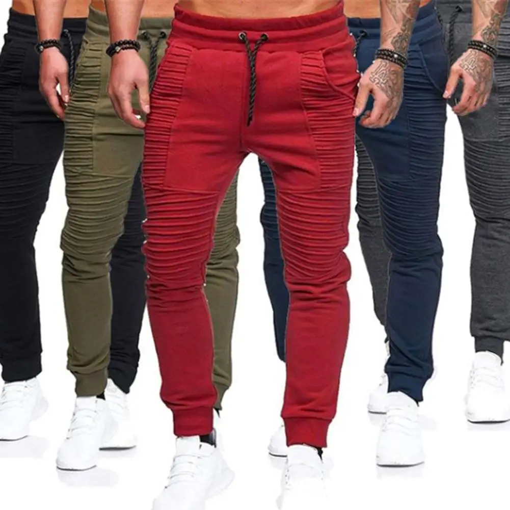 Top Trends: Fashion Men Solid Color Drawstring Elastic Waist Sport Pleated Pants Trousers Elastic Waist Sport Pleated Pants Trousers Shoppable Styles