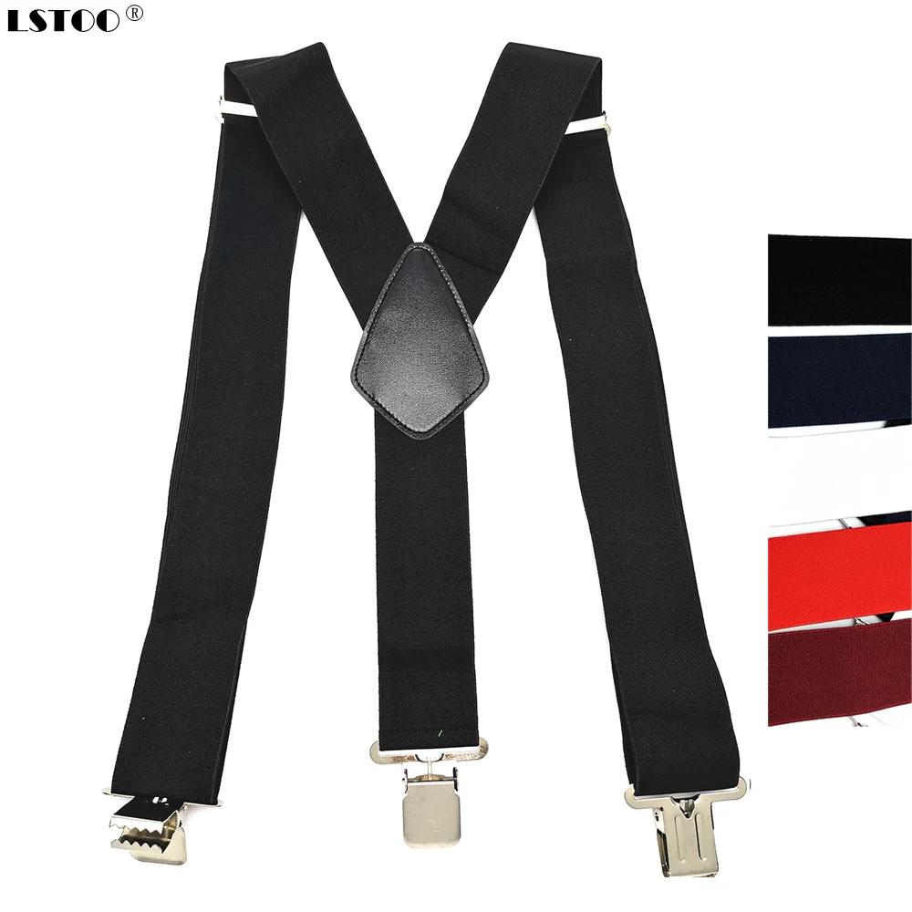 Top Trends: Large Strong Clips On Men Suspenders Unisex Braces 50mm Wide 5 Solid Color High Elastic Adjustable Suspender Belt For Heavy Work Shoppable Styles