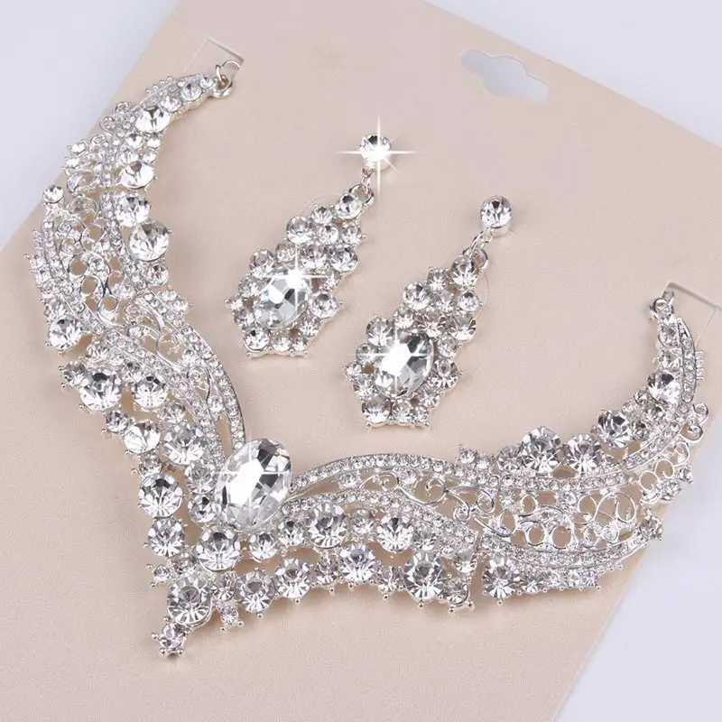 Top Trends: 3 Pcs / Set Women Lady Necklace + Earrings Crystal Wedding Party Bride Jewelry Necklaces Earring Jewel Accessories Kit Gifts 2023 Shoppable Styles