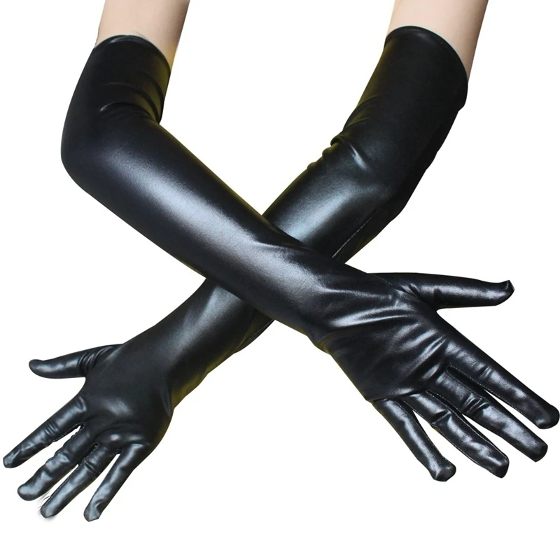 Top Trends: Women Sexy Stretch PU Leather Skinny Long Glove Punk Rock Hip Hop Dance Gloves Mittens Cosplay Accessories Shoppable Styles