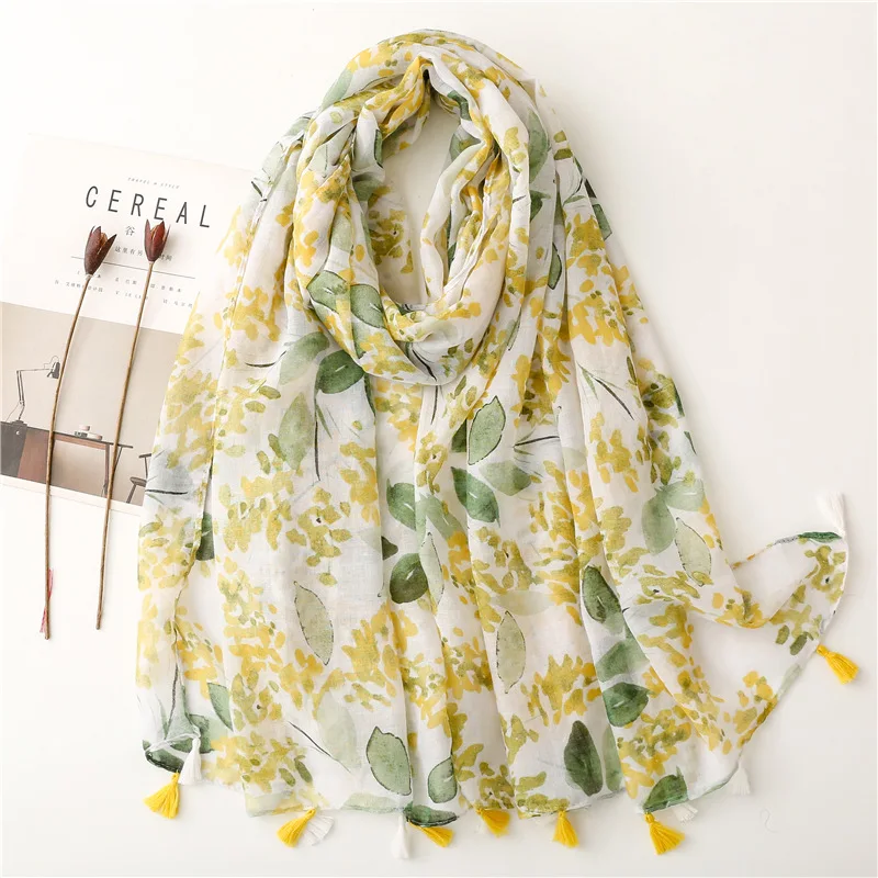 Top Trends: 2023 Fashion Luxury Ink Painting Floral Tassel Viscose Shawl Scarf Lady High Quality Wrap Pashmina Stole Bufandas Muslim Hijab Shoppable Styles