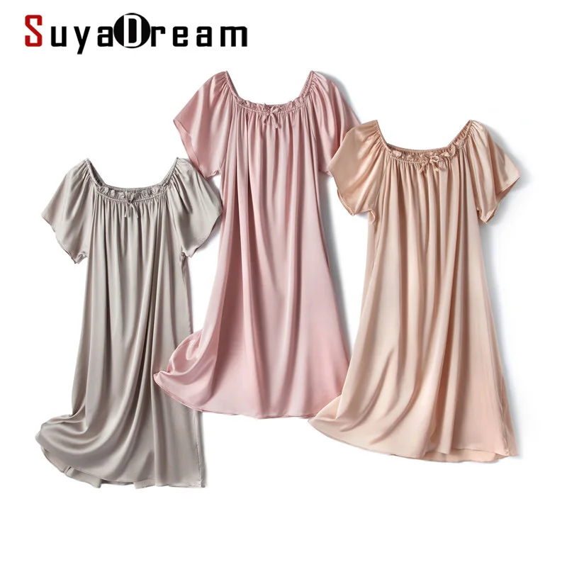 Top Trends: SuyaDream Women Silk Sleepdress Real Silk Mini Length Sleep Dress 2021 Bat Sleeves Nightgrowns Champagne Pink Shoppable Styles