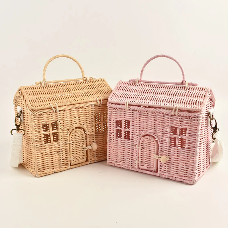 Top Trends: Creative House Shape Rattan Women Handbags Wicker Woven Shoulder Crossbody Bags Funny Summer Beach Straw Bag Handmade Travel Bag Shoppable Styles