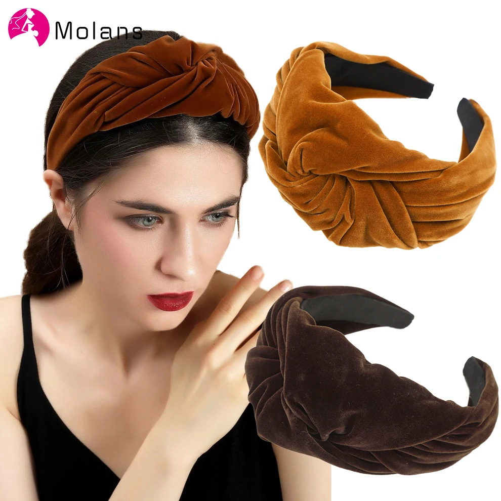 Top Trends: Molans Knotted Headband For Women Wide Hairbands Velvet Ties Girls Solid Color Hair Hoop Bezel Headdress Hair Accessories Shoppable Styles