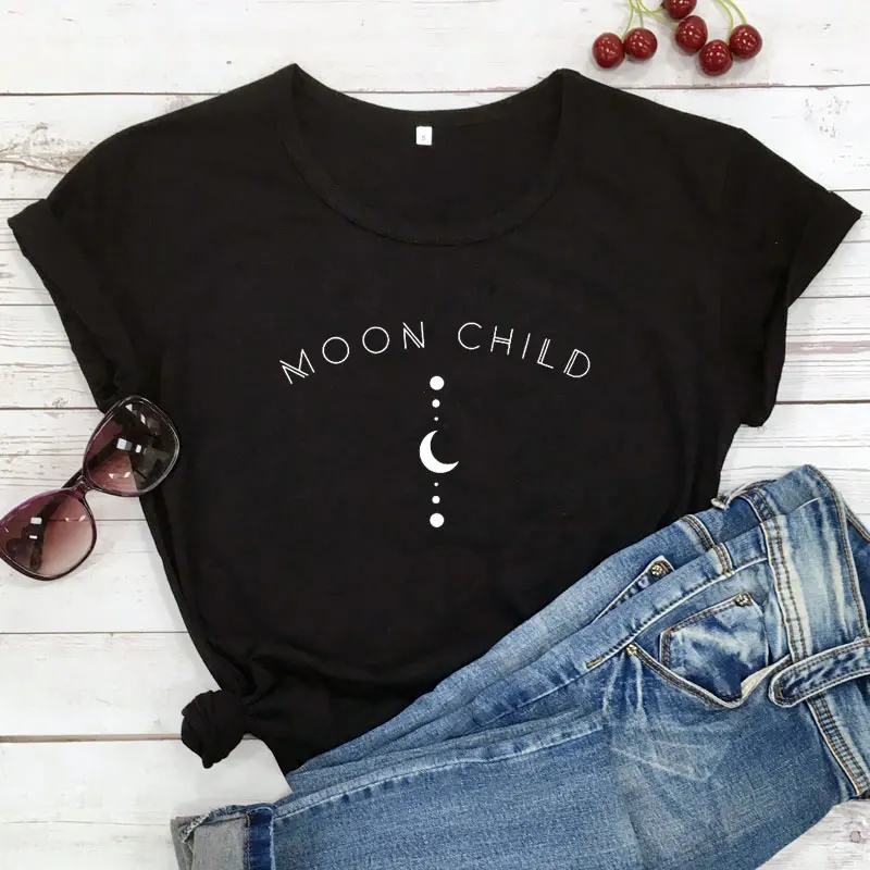 Top Trends: Moon Child Women T-shirt Spiritual Girl Gothic Black Tshirt Aesthetic Graphic Witchy Tee Shirt Top Camiseta Dropshipping Shoppable Styles