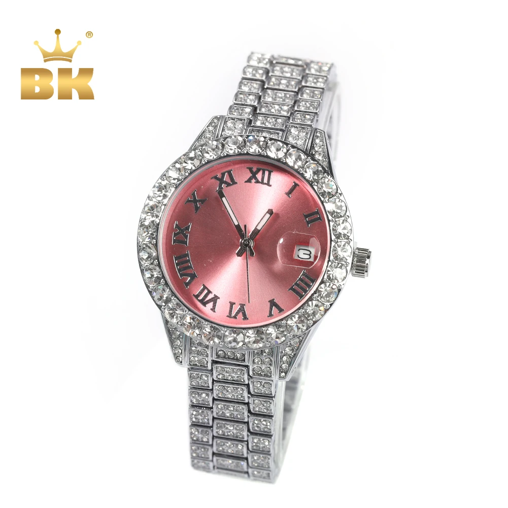 Top Trends: THE BLING KING Women's Watch Baby Pink Dial Iced Out Quartz Clock Luxury Rhinestone Waterproof Wrist Watch Small Size For Women Shoppable Styles