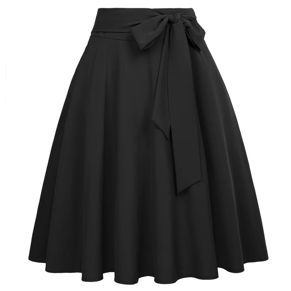 Top Trends: Belle Poque Women Skirts Summer High Waist Self-Tie Bow-Knot Embellished A-Line Skirts Retro Vintage Knee Length Skirts A30 Shoppable Styles