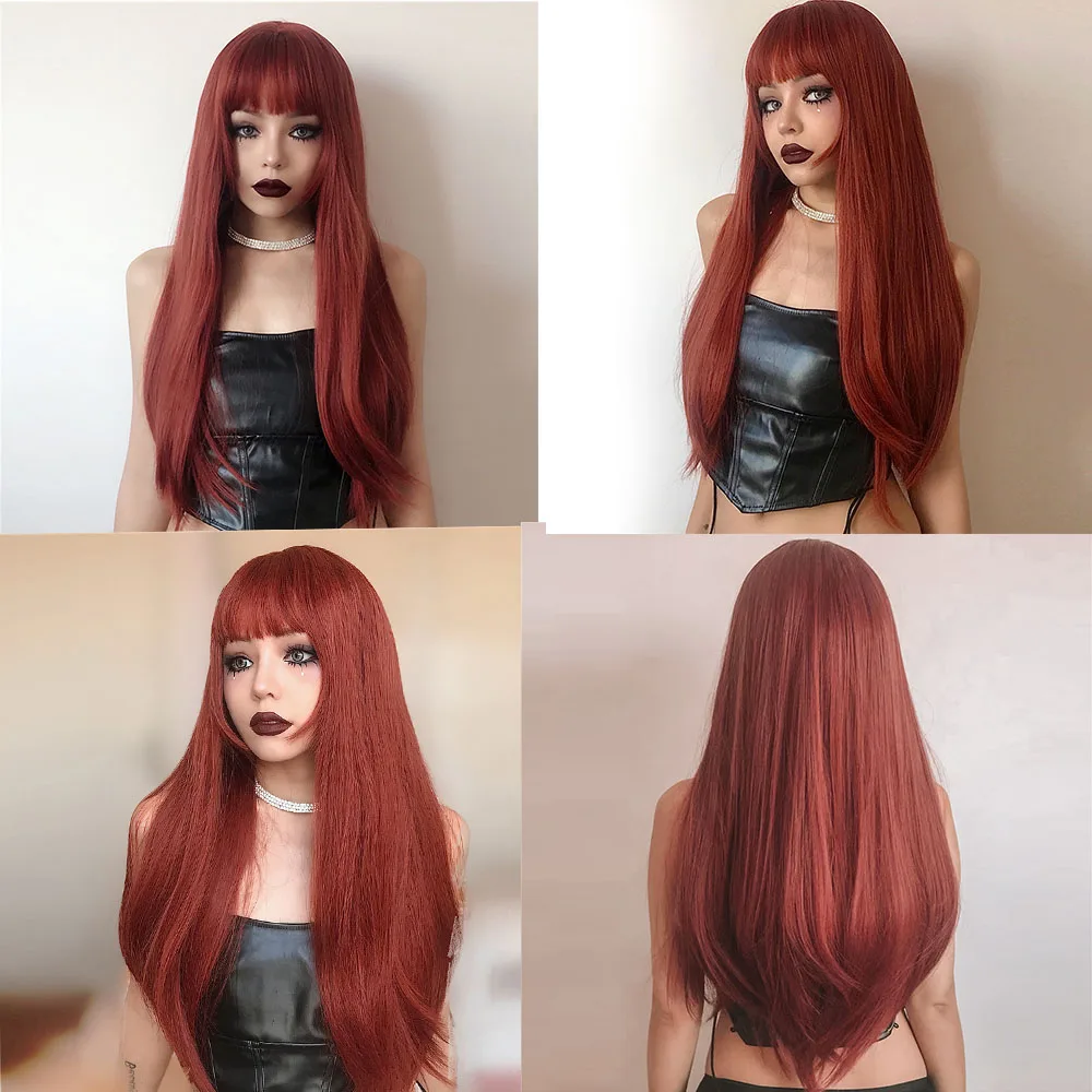 Top Trends: Cosplay Makima Wigs Orange Red Ombre Long Straight Wigs For Women Synthetic Wigs With Bangs Heat Resistant Fiber WigsHair Shoppable Styles - Image 5