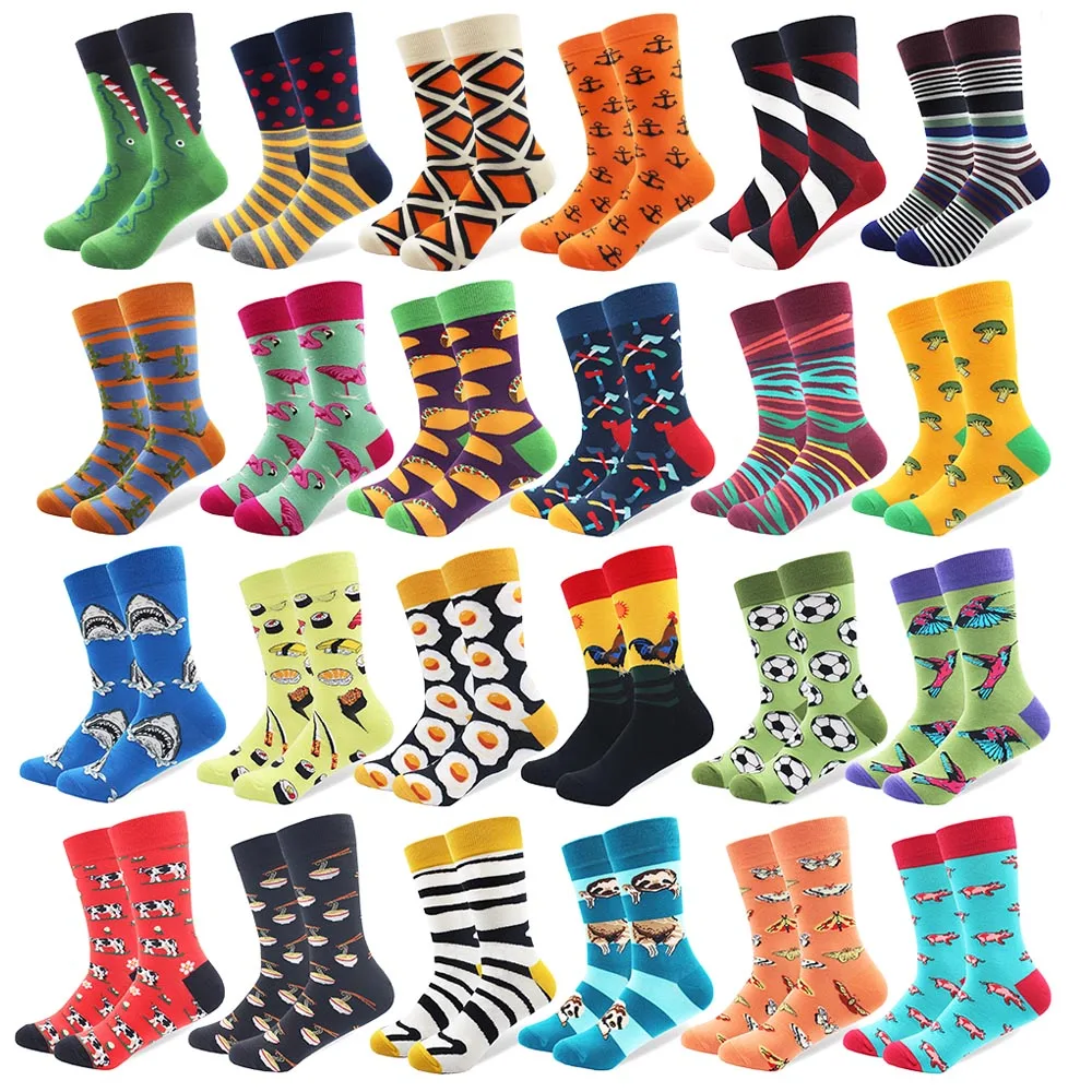 Top Trends: 10 Pairs / Lot Men&#039;s Funny Colorful Combed Cotton Happy Socks Multi Pattern Animal Stripe Cartoon Dot Novelty Skateboard Art Socks Shoppable Styles