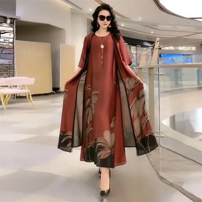 Top Trends: Middle Aged Mother Dress Suit Summer Casual Fashion Printing Two Piece Suits Long Dress Suits Women Temperament Dress Sets 729 Shoppable Styles