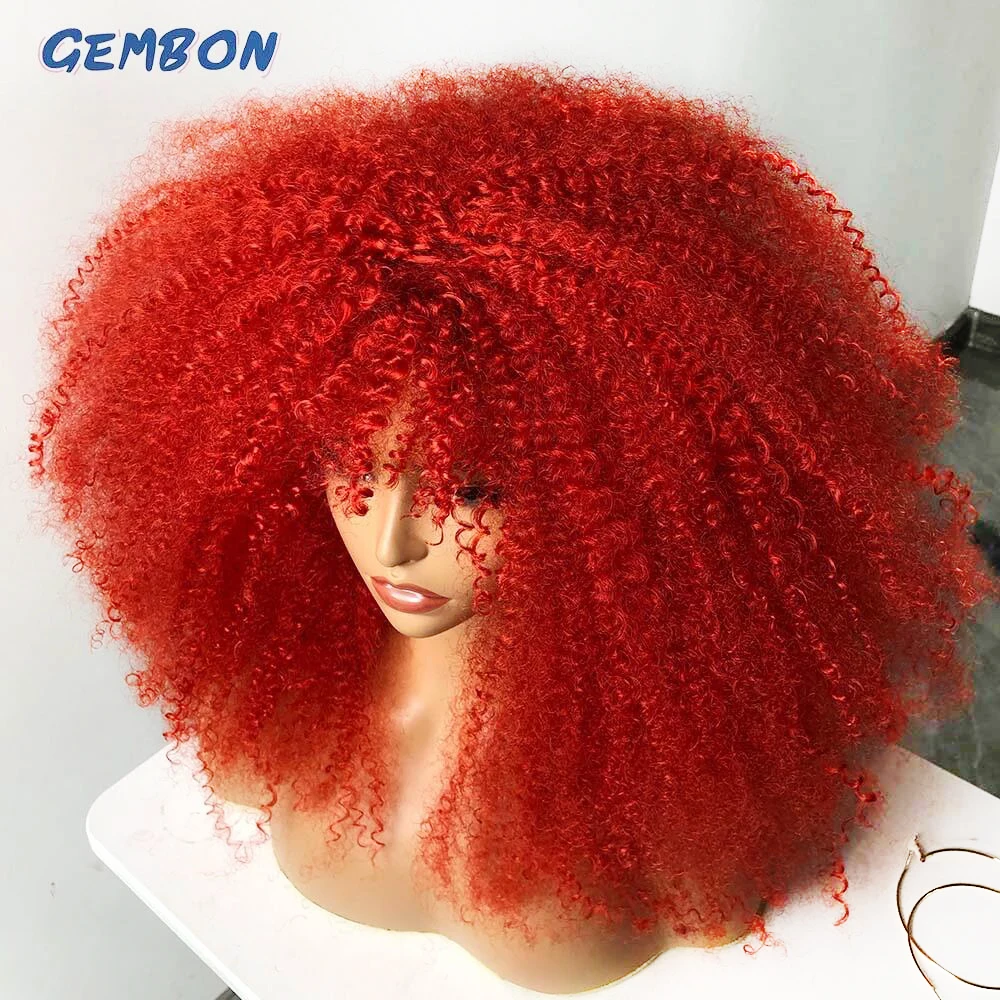 Top Trends: Short Hair Afro Kinky Curly Wig With Bangs Loose Synthetic Cosplay Fluffy Natural Wigs For Black Women Dark Brown 18&quot;GEMBON Shoppable Styles