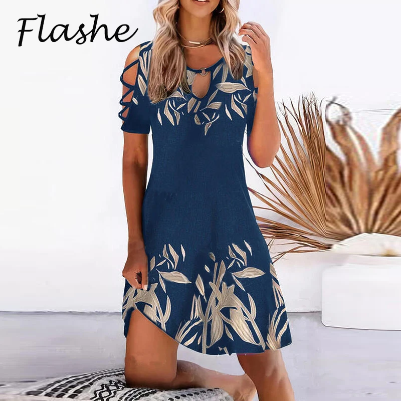 Top Trends: Women Floral Print Party Dresses Sexy Summer Short Sleeve O-Neck Mini Dress For Ladies 2022 Hollow Out Design Elegant Dress Shoppable Styles