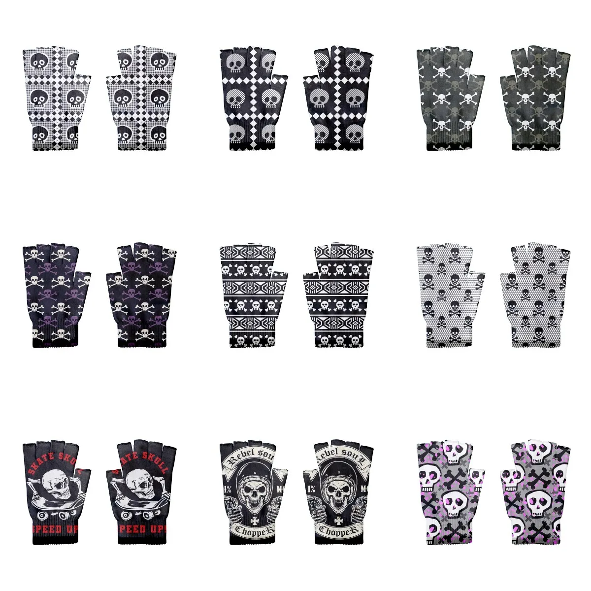 Top Trends: Hip Hop Gloves 3D Skull Print Unisex Winter Knitted Half Finger Gloves Women&#039;s Windproof Riding Touch Screen Fingerless Gloves Shoppable Styles