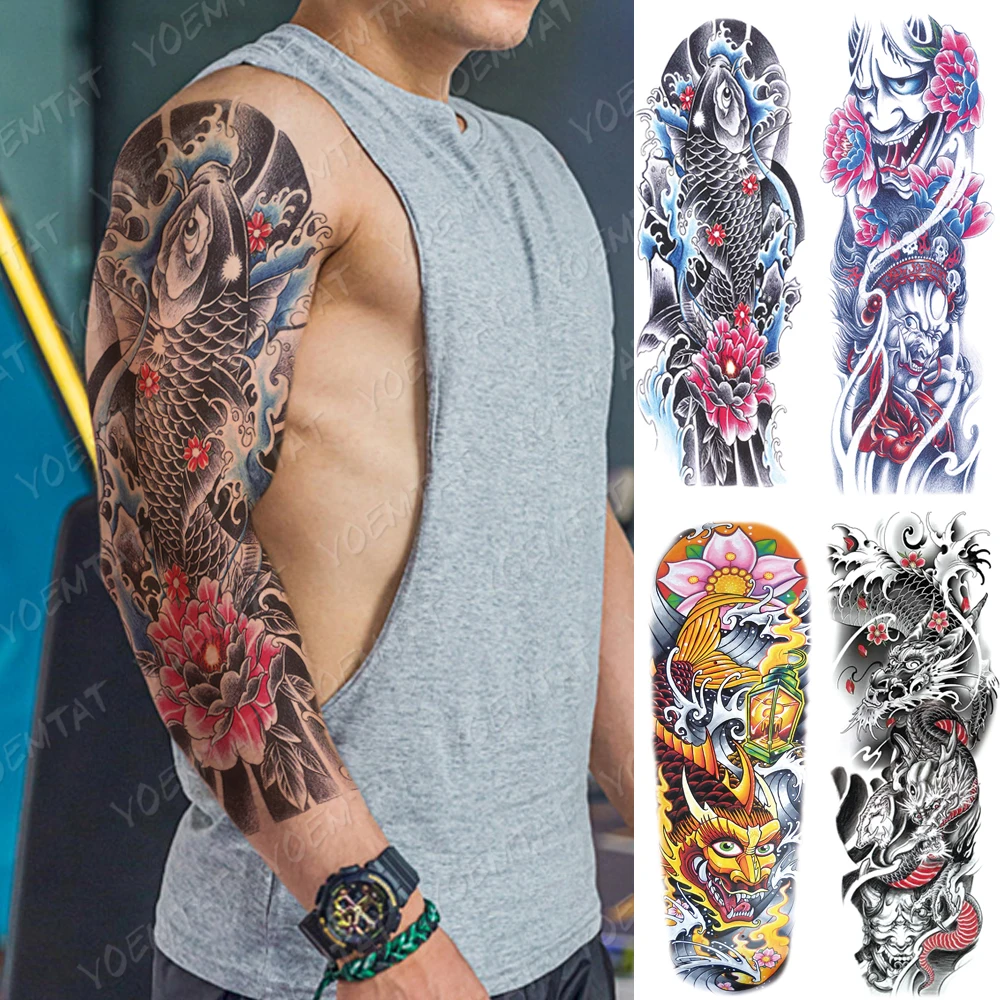 Top Trends: Large Size Waterproof Temporary Tattoo Stickers Prajna Demon Koi Dragon Flash Tatoo Man Body Art Transferable Fake Sleeve Tatto Shoppable Styles