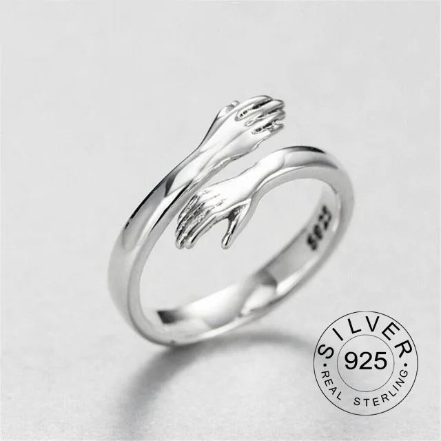 Top Trends: Real 925 Sterling Silver Finger Rings For Women Hands Hug Shaped Trendy Fine Jewelry Open Adjustable Antique Rings Anillos Shoppable Styles