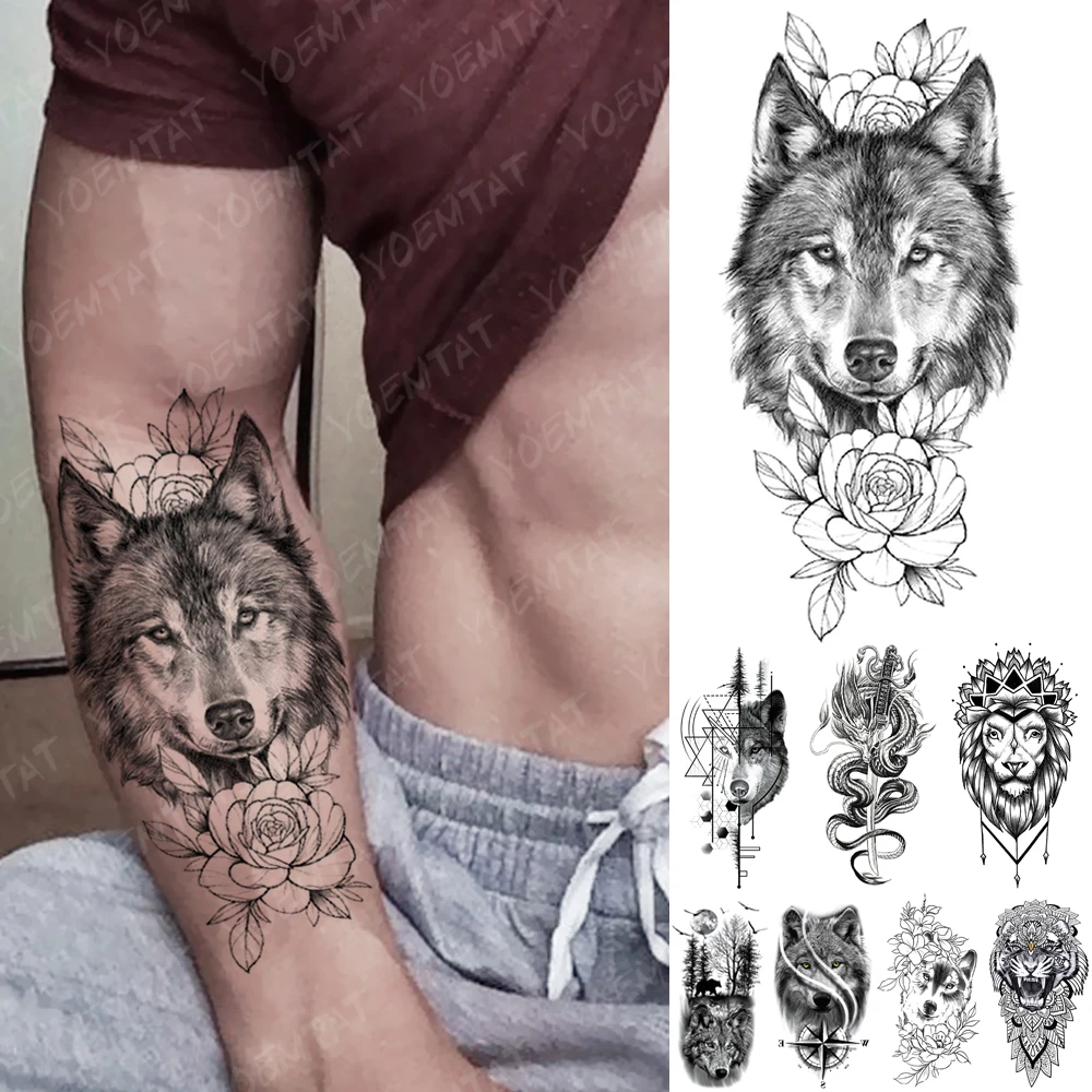 Top Trends: Old School Wolf Dragon Lion Tiger Waterproof Temporary Tattoo Stickers Art Transfer Thigh Hand Arm Sleeve Fake Tatoo Women Men Shoppable Styles