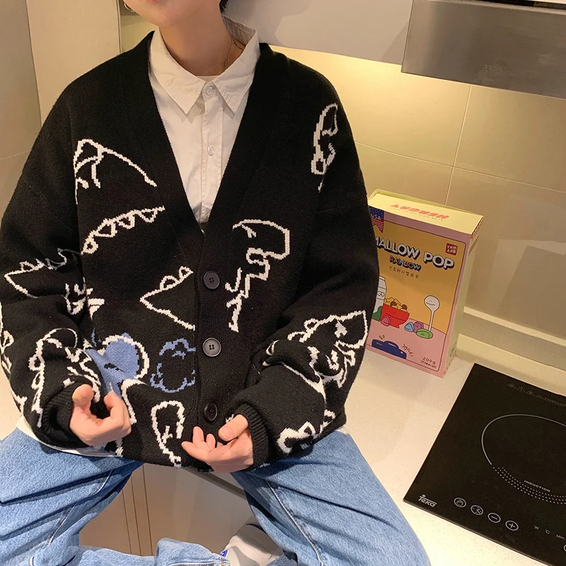 Top Trends: ZAZOMDE New Oversized Cardigan Knitted Sweater Streetwear Loose Male Top Coat 2022 Hip Hop Sweater Cartoon Pattern Pullovers Men Shoppable Styles - Image 4