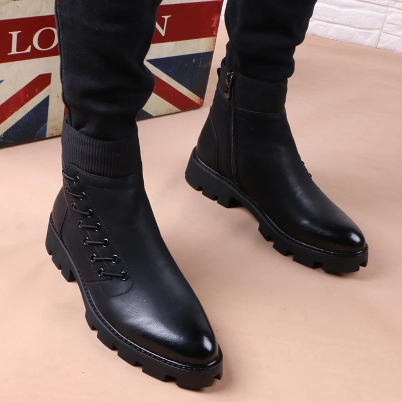 Top Trends: Italian Brand Designer Mens Leisure Cowboy Boots Natural Leather Platform Shoes Black Autumn Winter Ankle Boot Short Botas Male Shoppable Styles