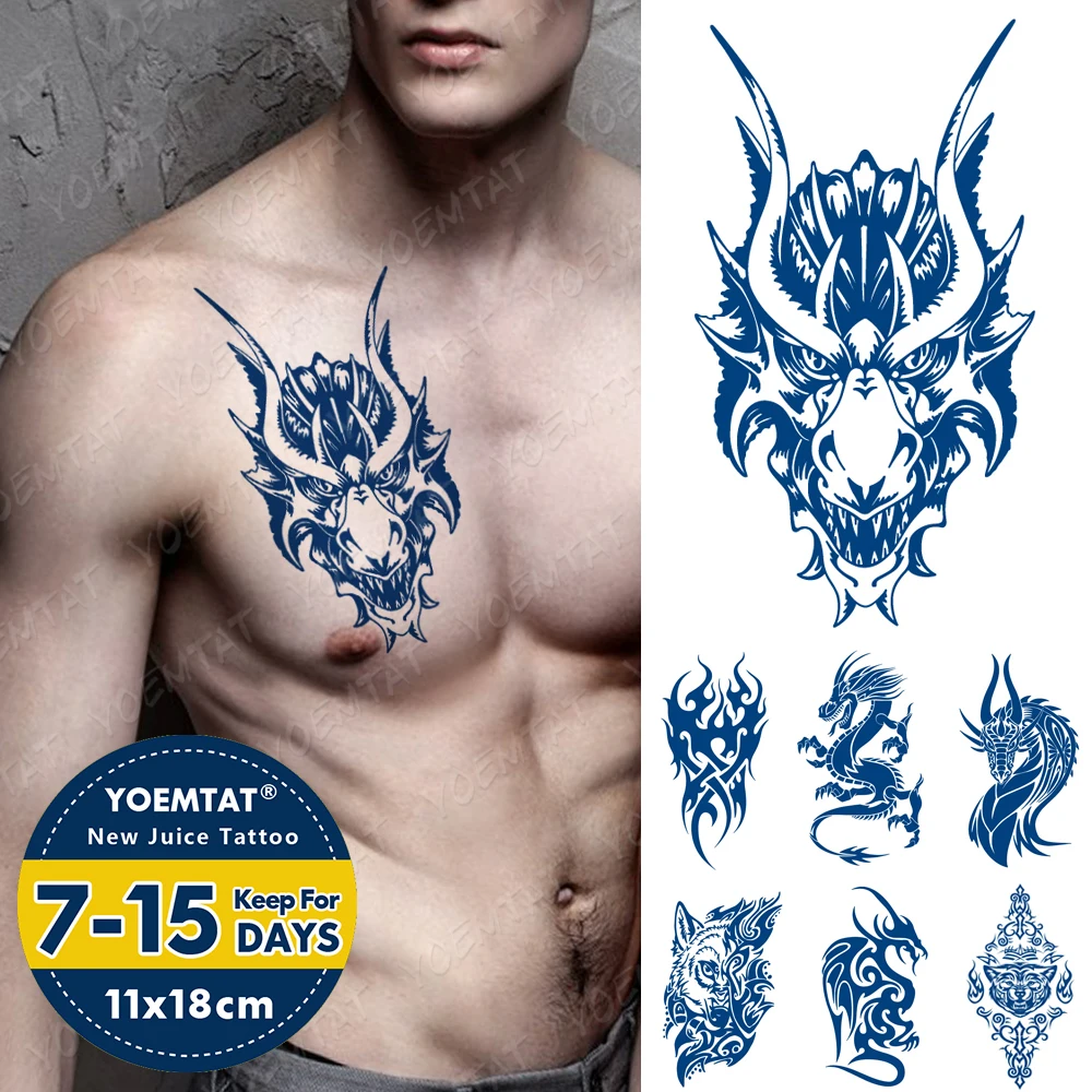 Top Trends: Juice Lasting Waterproof Temporary Tattoo Sticker Dragon Totem Tiger Lion Wolf Ink Flash Tattoos Man Body Art Fake Tatto Female Shoppable Styles