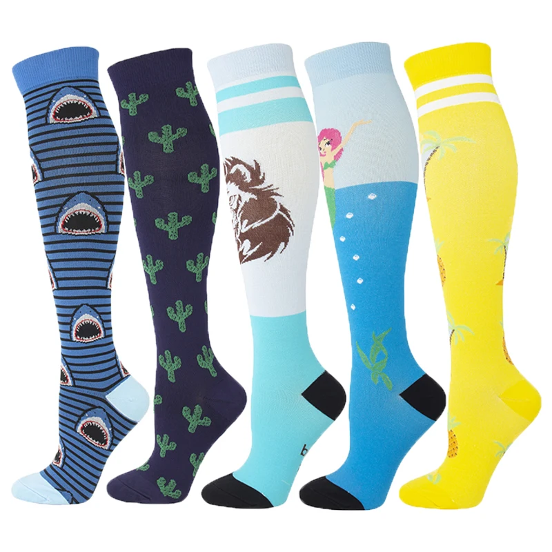 Top Trends: Moda Mulaya Compression Stockings Men / Women Correcting Leg Muscle Pressure Shark Lion Mermaid Tall Tube Blood Circulation Socks Shoppable Styles