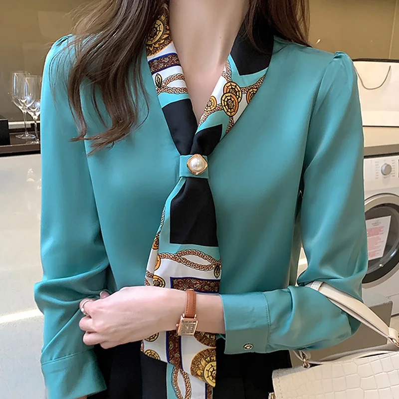 Top Trends: Blouses Female Elegant Fashion Office Lady Bow Solid Chiffon Shirts Women Clothing Spring Autumn Long Sleeve V-Neck Pullover Top Shoppable Styles