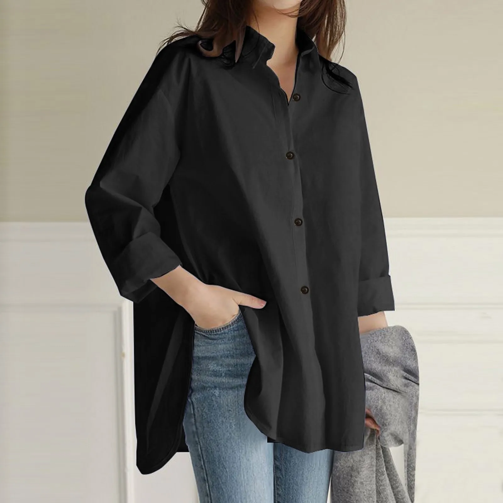 Top Trends: Casual Loose Long Shirt Women Solid Colour Oversize V-Neck Long Sleeve Button Top Shirt Blouse Ropa Mujer блузка женская 2023 Shoppable Styles - Image 2