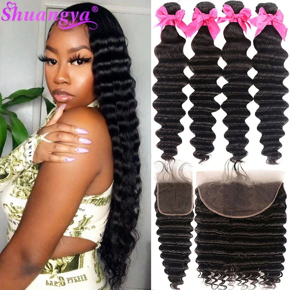 Top Trends: Indian Loose Deep Wave Bundles With Frontal 100% Virgin Human Hair 3 / 4 Bundles With Closure 5X5 HD Lace Closure With Bundles Shoppable Styles