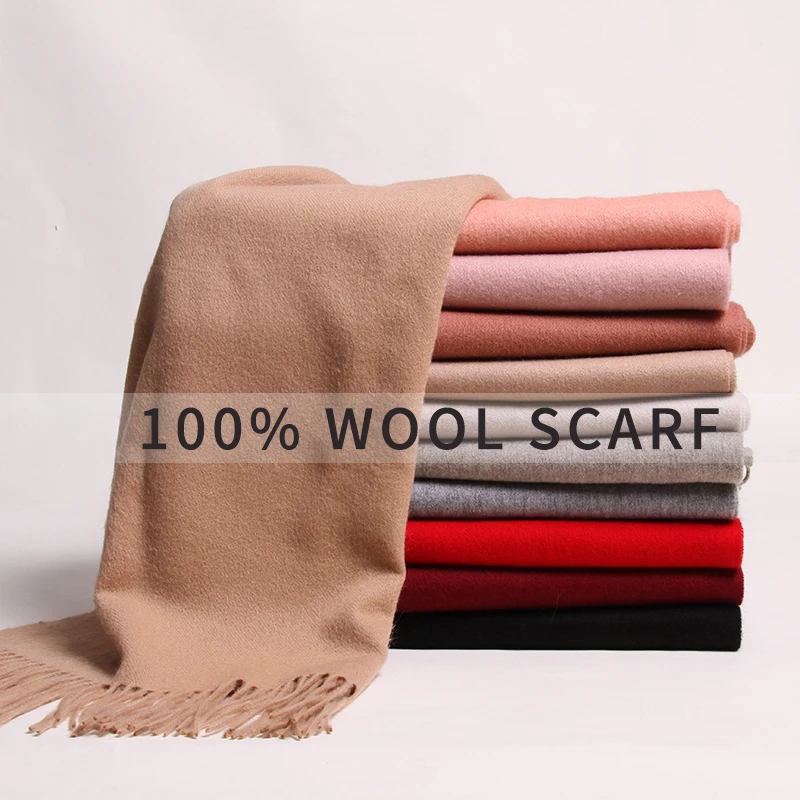 Top Trends: Winter Women Scarf 100% Pure Woo Solid Echarpe Wraps For Ladies Foulard Femme With Tassel Warm Merino Red Wool Scarves Cashmere Shoppable Styles