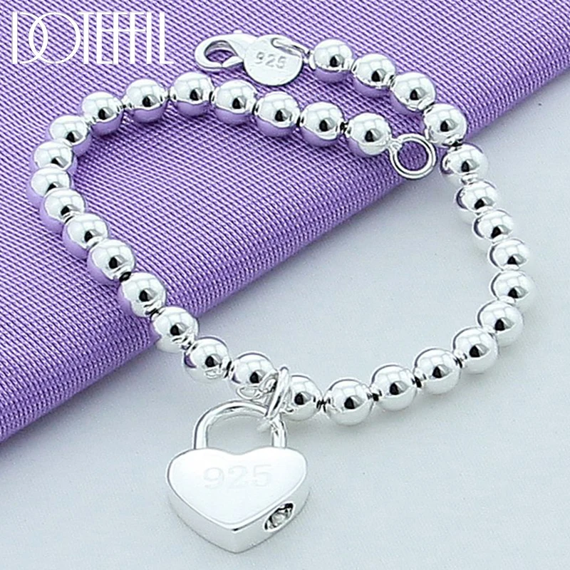 Top Trends: DOTEFFIL 925 Sterling Silver Heart Lock 6mm Beads Chain Bracelets Jewelry Women Top Quality Lovers Bracelets Christmas Gift Shoppable Styles