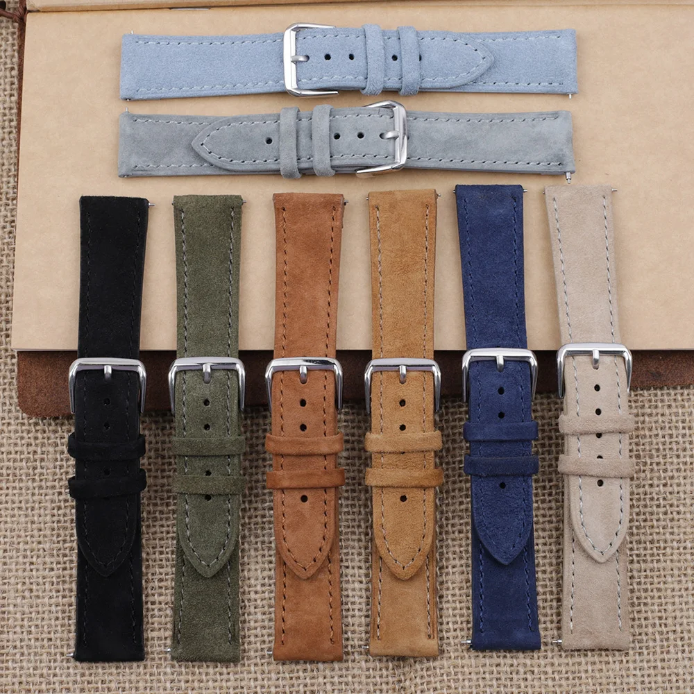 Top Trends: Soft Suede Leather Watch Band 18mm 19mm 20mm 22mm 24mm Blue Brown Watch Straps Stainless Steel Buckle Watch Accessories Shoppable Styles