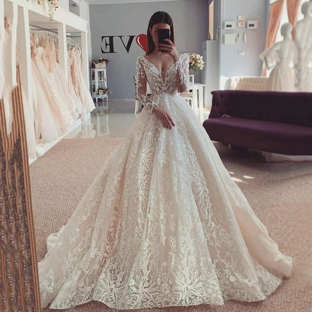 Top Trends: UZN Chick BallGown Lace Wedding Dresses Sexy V-Neck Long Sleeves BOHO Bridal Gowns Vestido De Novia 2022 Shoppable Styles