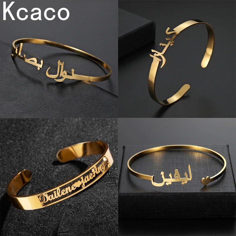 Top Trends: Kcaco Customized Letter Name Bracelet Personalized Arabic Name Adjustable Bangles Women Men Stainless Steel Kids Cuff Gift Shoppable Styles