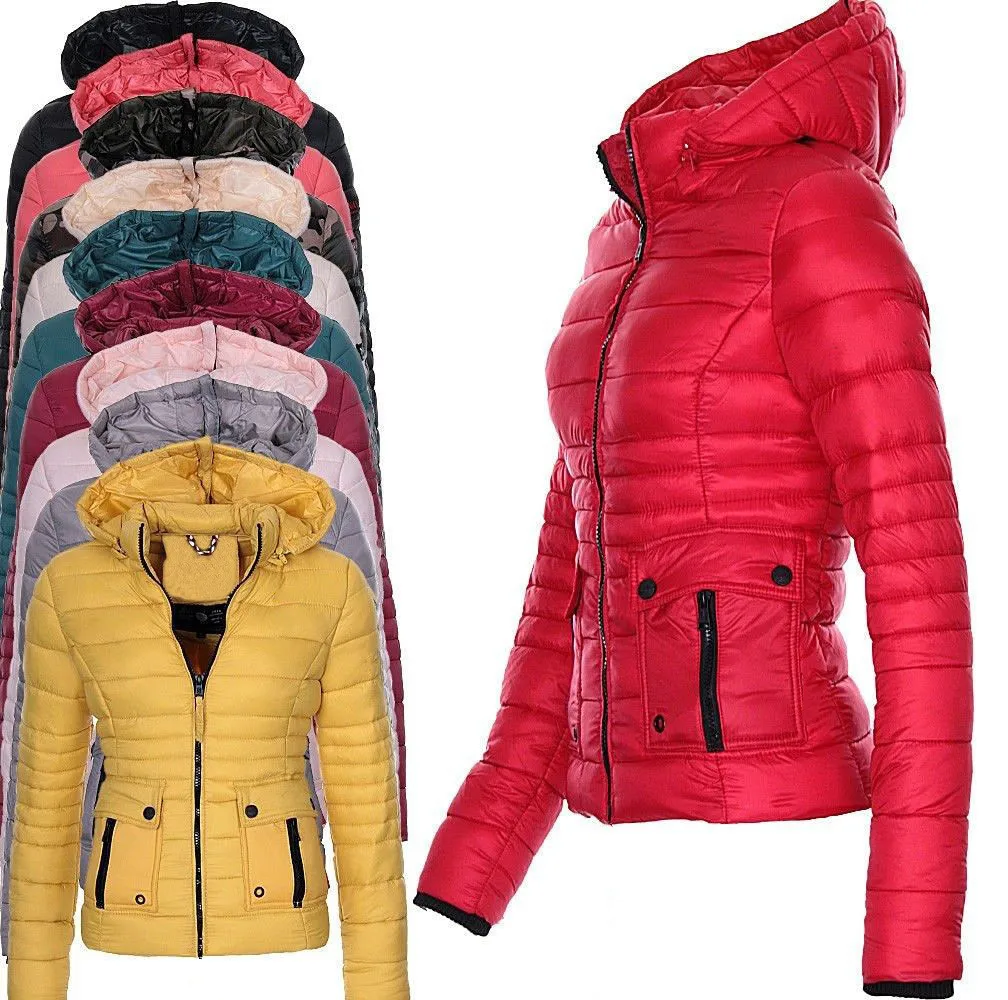 Top Trends: Women Winter Coat Warm Hooded Casual Short Padded Jacket Long Sleeve Down Jackets Zipper Slim Fit Outerwear Shoppable Styles