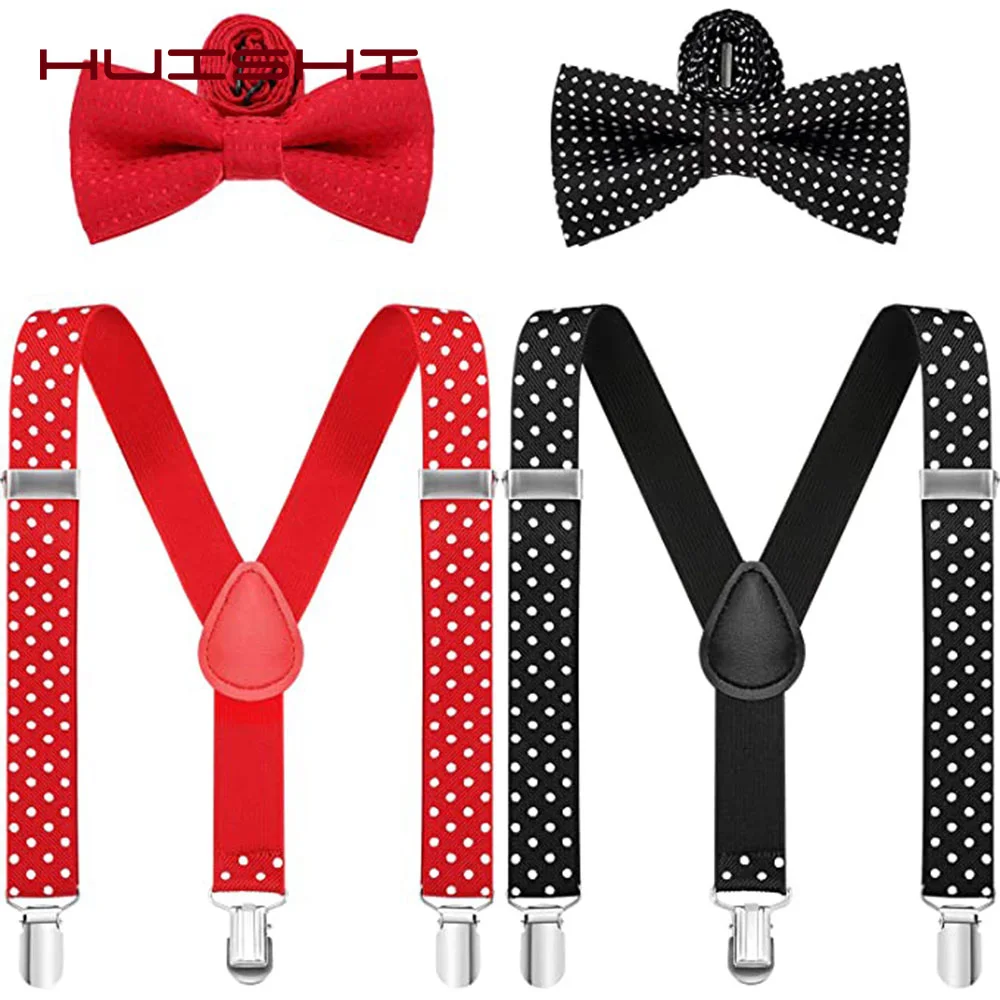 Top Trends: HUISHI Baby Suspenders With Bowtie Polka Dots Children Suits Suspenders 3 Clip Adjustable Shirts Kids Bow Tie For Baby Boy Girl Shoppable Styles