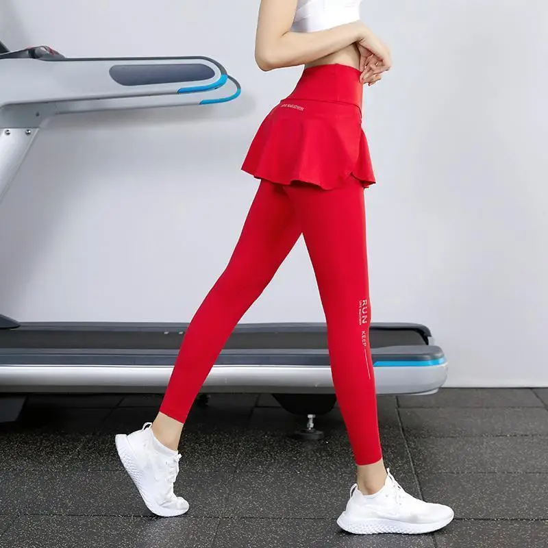 Top Trends: High Waist Legging Nylon Elasticity Gymwear Workout Running Activewear Yoga Pant Hip Lifting Trainning Fake Two Skirt + Pants Shoppable Styles