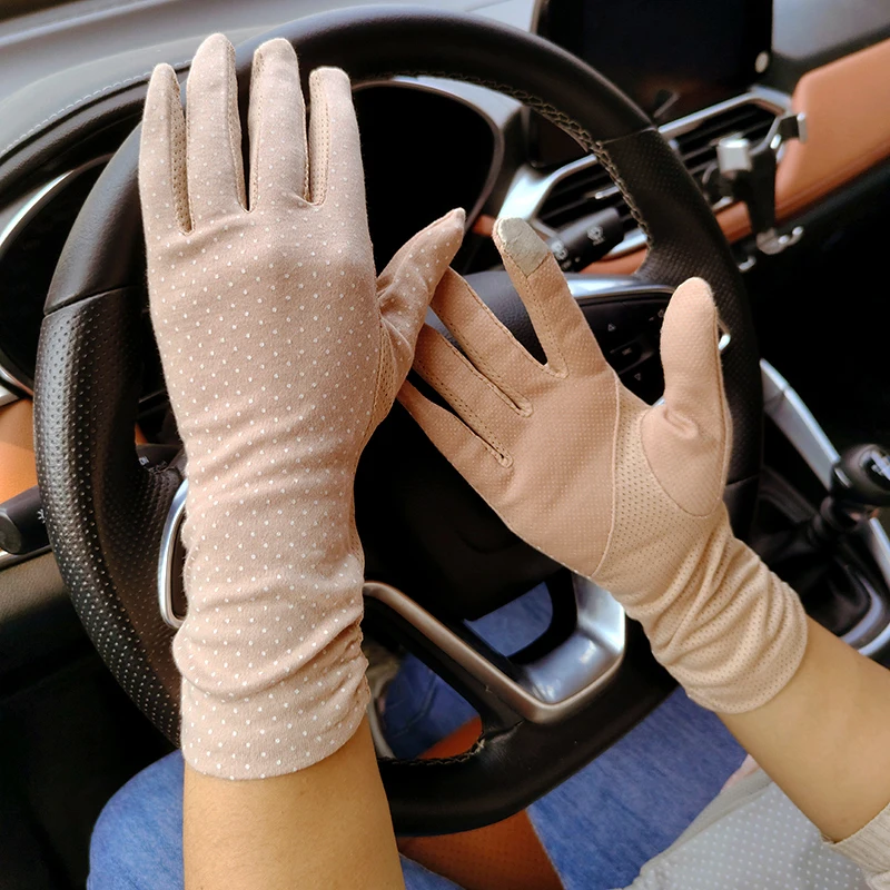 Top Trends: 2024 New Fashion Women's Sun Protection Gloves Ladies Summer Cotton Dot Breathable Non-slip Touch Screen Driving Gloves Shoppable Styles