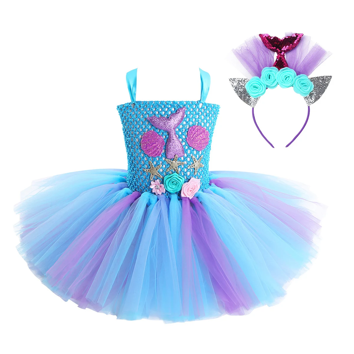 Top Trends: Kids Girls Cosplay Party Dress Princess Dress Up Mermaid Tulle Tutu Dresses Theme Birthday Party Costume With Flower Headband Shoppable Styles