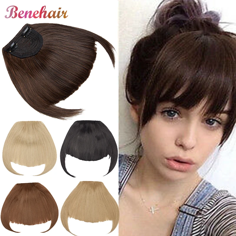 Top Trends: BENEHAIR Fake Bangs Synthetic Blunt Bang Clip In Hair Extension Women Blunts Fringe Hair Black Brown Bangs 2 Clips In Shoppable Styles