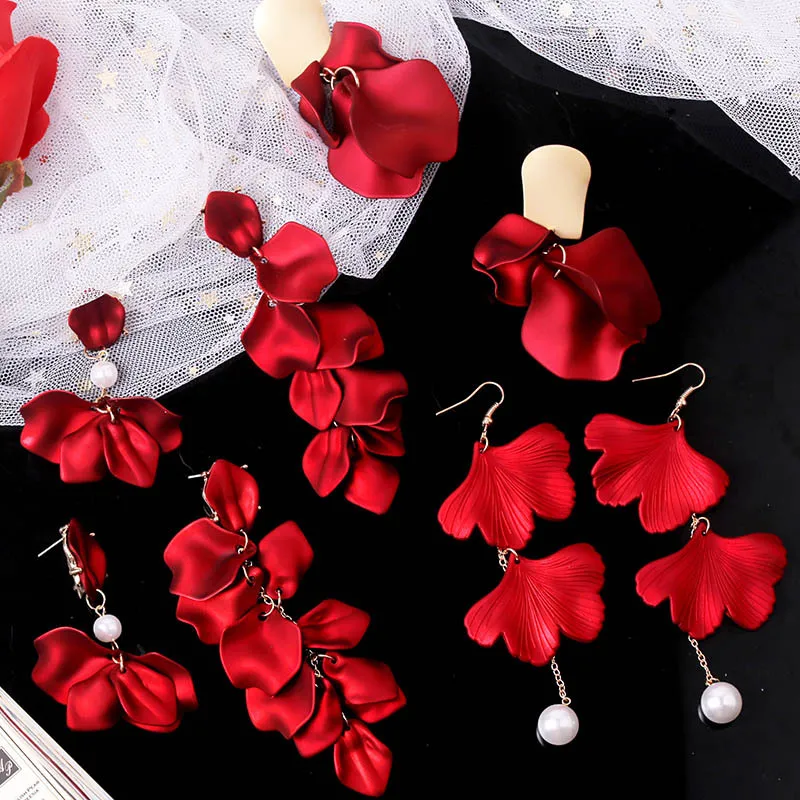 Top Trends: YAOLOGE New Shiny Side New Fashion Brand Jewelry Red Rose Flower Long Dangle Earrings For Women Elegant Korean Tassel Earrings Shoppable Styles