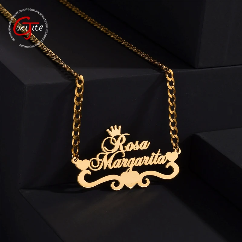 Top Trends: Goxijite Custom Name Necklace For Women Stainless Steel Personalized 2 Names Heart Crown Bold Chain Necklaces Jewelry Gift Shoppable Styles