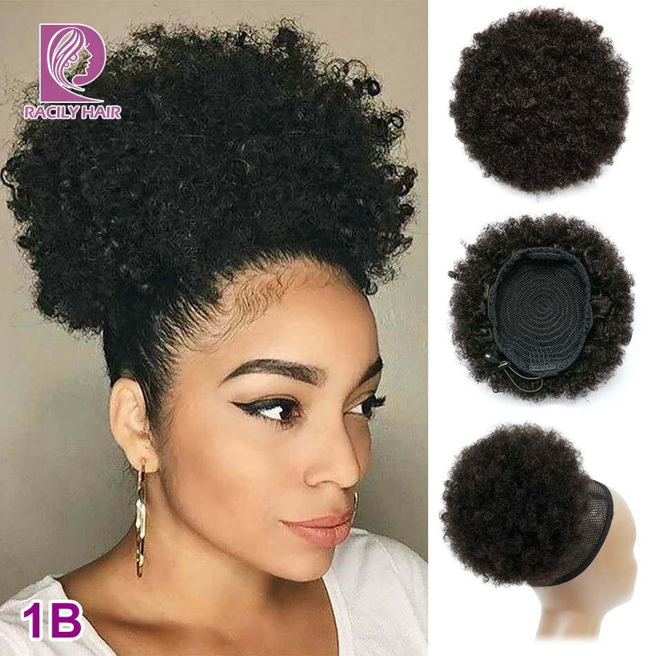 Top Trends: Racily Hair Afro Puff Drawstring Ponytail Human Hair Brazilian Short Curly Drawstring Ponytail Afro Puff Bun Chignon Accessories Shoppable Styles - Image 2