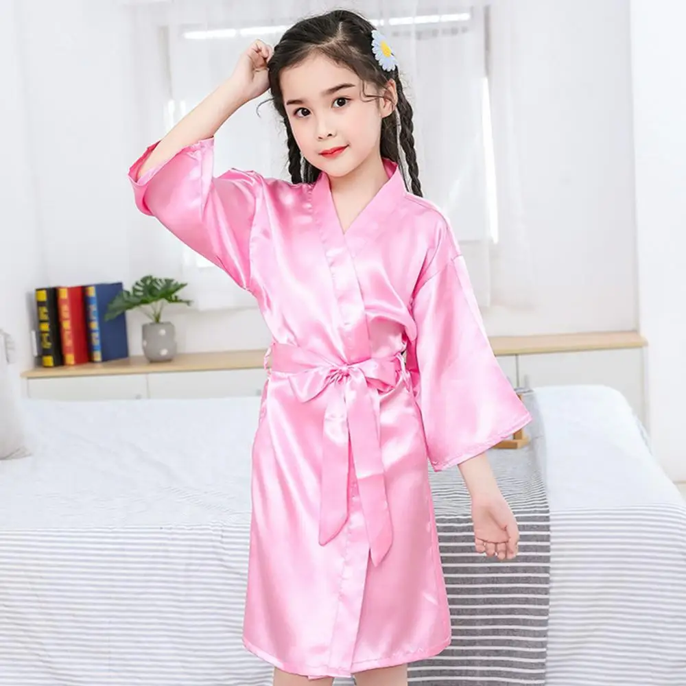 Top Trends: Summer Girls Silk Robe Solid Color Children's Pajamas Soft Kids Bathrobe Girls Satin Robe Teenager Shoppable Styles