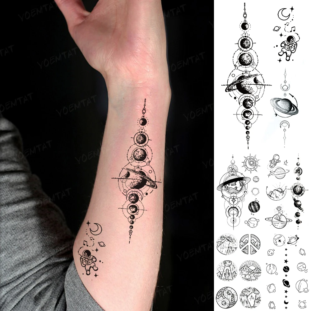 Top Trends: Waterproof Temporary Tattoo Sticker Earth Galaxy Astronaut Star Moon Flash Tatto Woman Man Child Wrist Arm Body Art Fake Tatoo Shoppable Styles