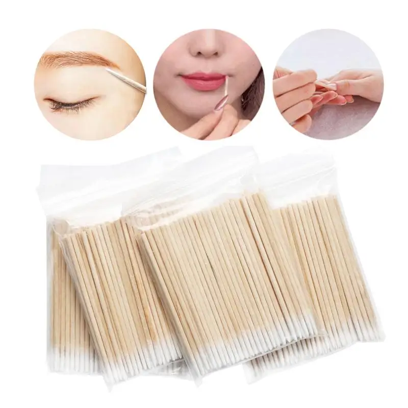 Top Trends: 100pcs 7CM Wood Cotton Swab Cosmetics Permanent Makeup Health Medical Ear Clean Sticks Buds Tip Cotonete Tattoo Supplies Shoppable Styles