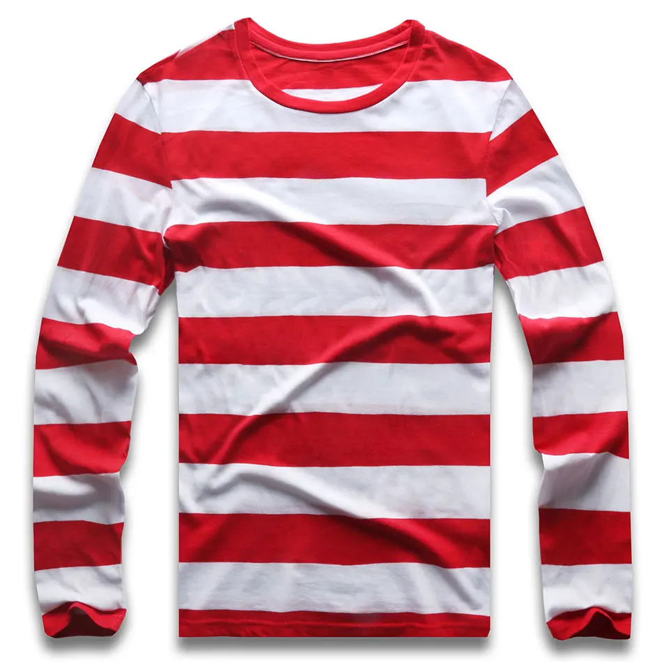 Top Trends: Red White Striped Long Sleeve T Shirts Tees For Men Round Neck Colorful Black White Stripes Men Casual Shoppable Styles