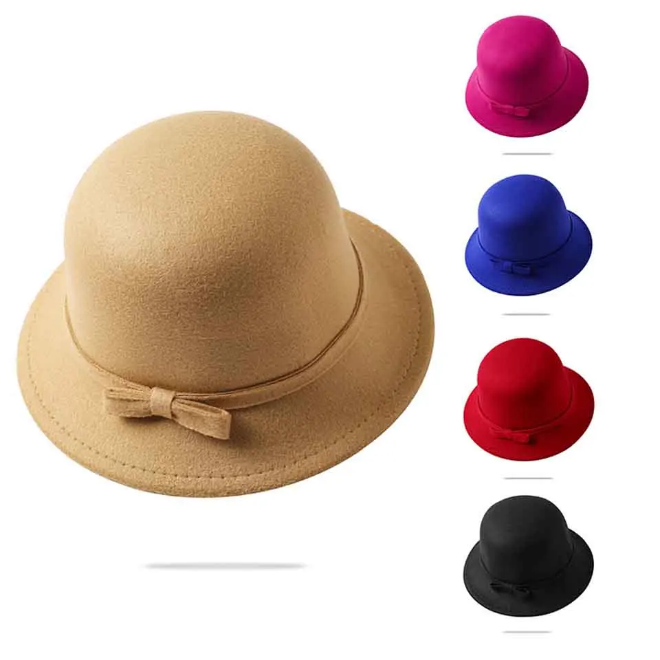 Top Trends: Kids' Winter Elegant Foldable Wool Felt Bucket Hat With Bow Children Fishing Hats Floppy Solid Caps Sun Protection For Baby Girl Shoppable Styles