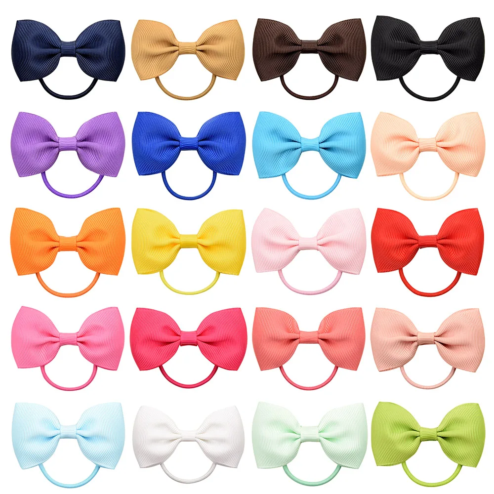 Top Trends: 2pcs / lot Small Ribbon Bows With Elastic Hair Bands For Kids Girls Ponytail Candy Color Bowknot Hair Ropes Ties Hair Accessories Shoppable Styles