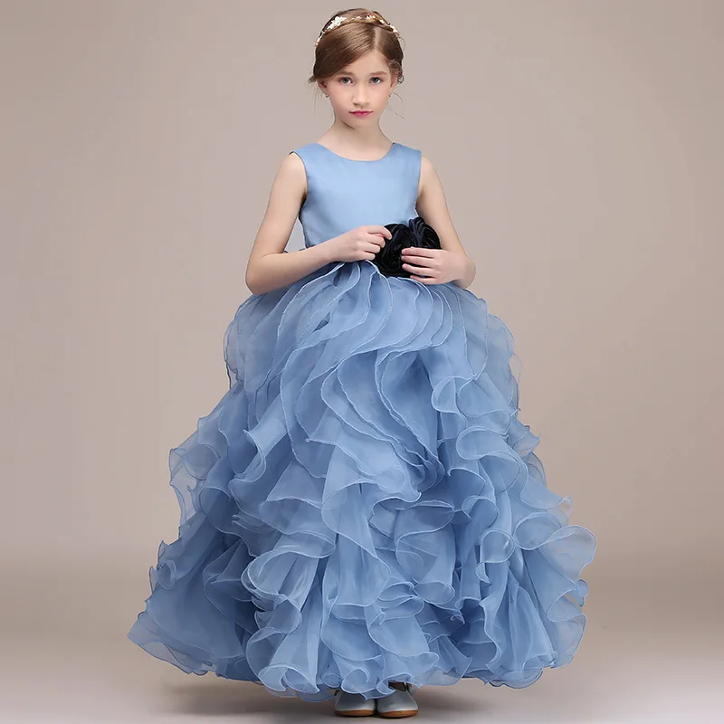 Top Trends: Dideyttawl Luxury Formal Birthday Party Dress For Kids Blue Ruffles Organza Princess Gowns Flower Girl Dresses For Wedding Shoppable Styles