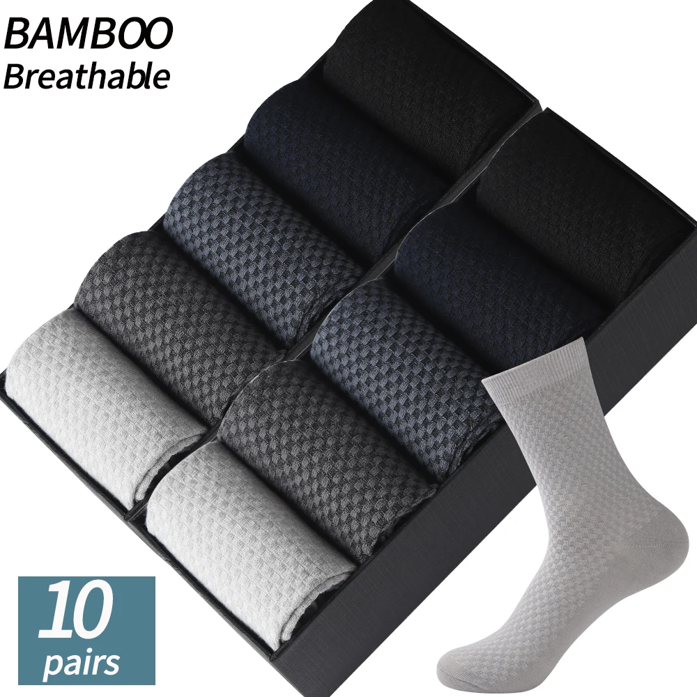 Top Trends: 10Pairs High Quality Casual Bamboo Fiber Men&#039;s Socks Business Breathable Deodorant Compression Socks Men Long Big Size EUR 38-46 Shoppable Styles